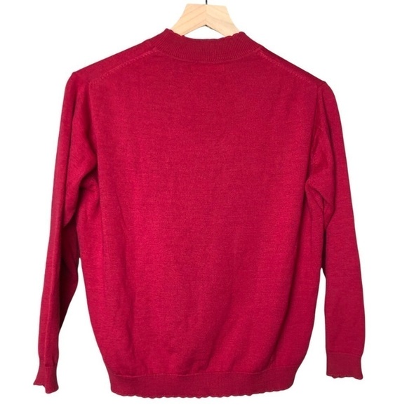 VINTAGE Japanese Teddy Bear Mock Neck Scalloped Hem Cranberry Red Sweater Size S - Picture 2 of 5